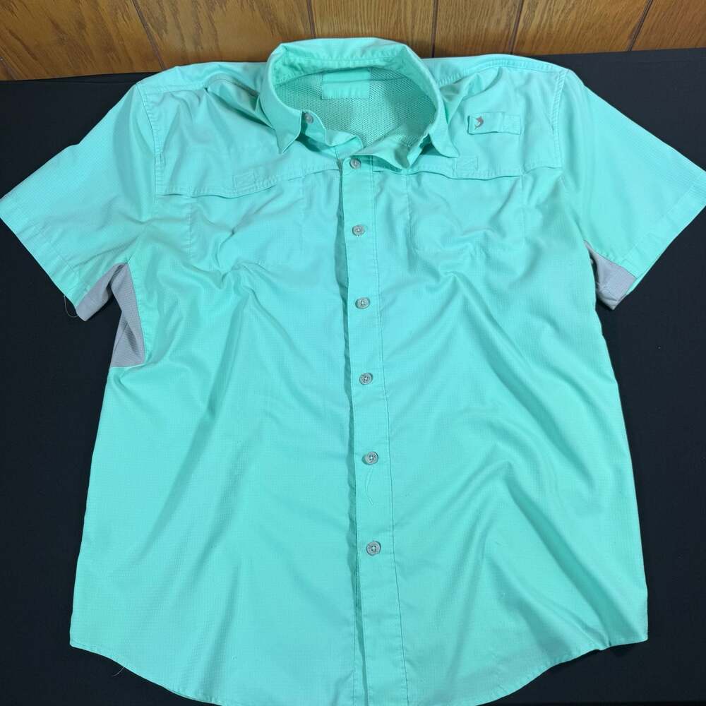 Reel fishing Performance Fishing Short Sleeve Button Down Shirt Teal size large